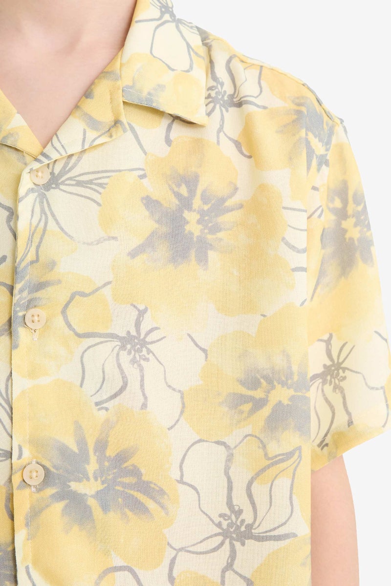 DeFacto Yellow Boy Boy Oversize Polo Neck Floral Viscose Shirt Casual - Image 5